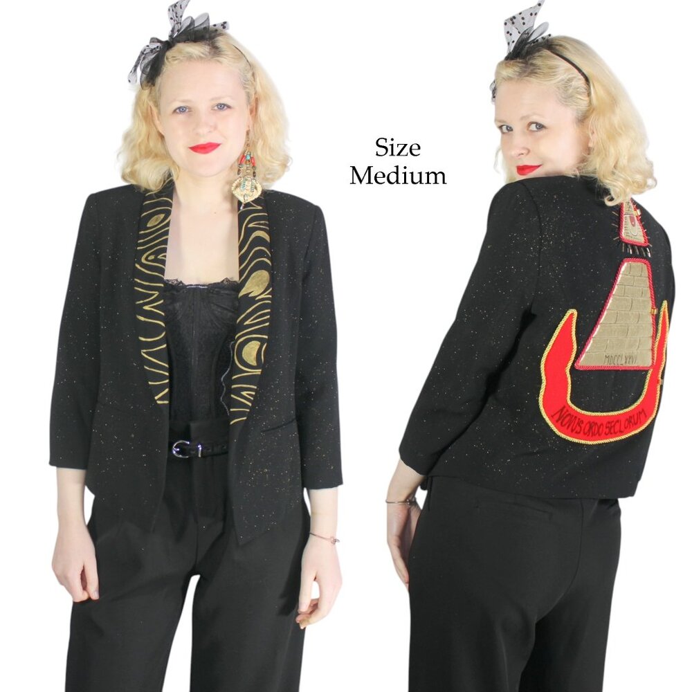 Desperately Seeking 80s Pyramid Style Black Glitter Susan Jacket - Medium